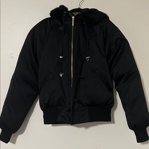 Ralph Lauren Black Bomber Jacket with removal Fur Collar trim